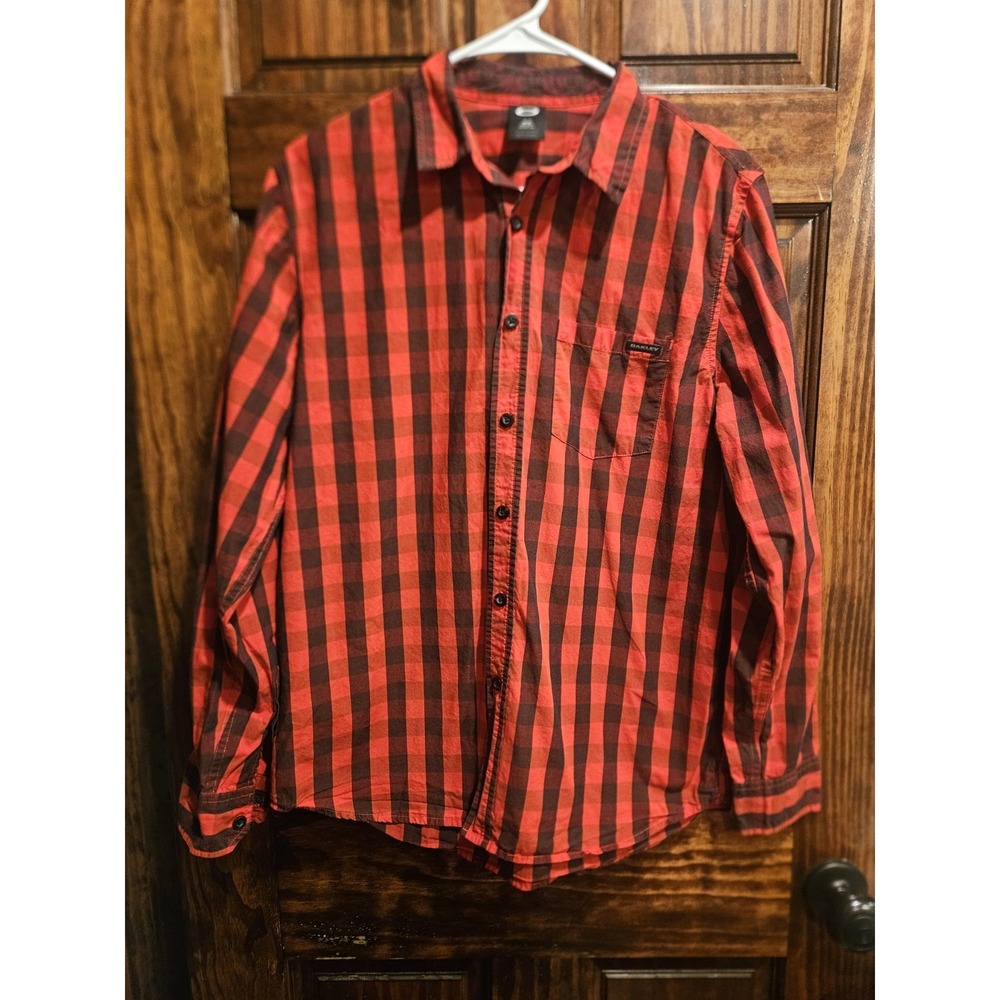 Oakley Buffalo Plaid Button Up Long Sleeve Shirt Mens Medium Red Black